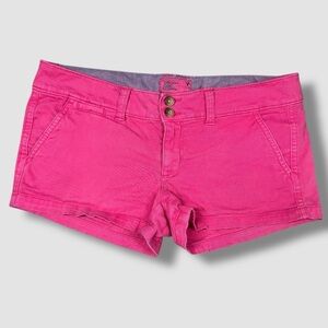 American Eagle Shortie Khaki Twill Shorts Size 2 Pink Low Rise Stretch